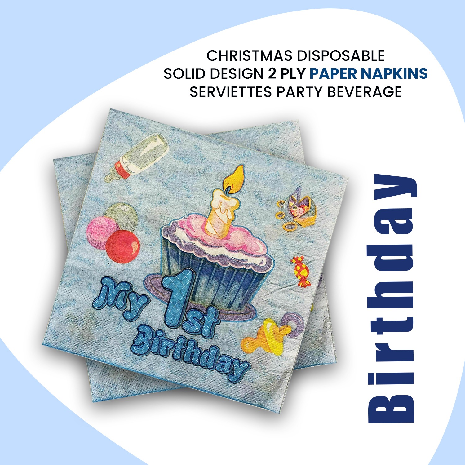 Blue Serviettes – 10x 2-Ply My 1st Birthday Paper Napkins
