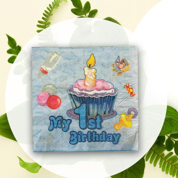 Blue Serviettes – 10x 2-Ply My 1st Birthday Paper Napkins