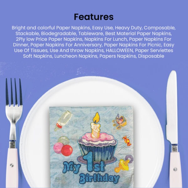 Blue Serviettes – 10x 2-Ply My 1st Birthday Paper Napkins