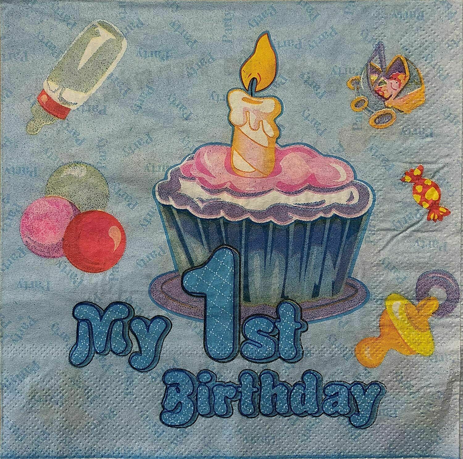Blue Serviettes – 10x 2-Ply My 1st Birthday Paper Napkins