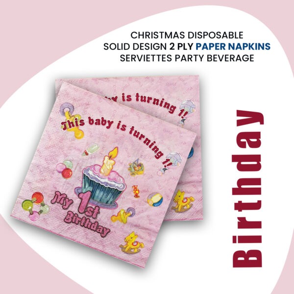 Pink Serviettes – 10x 2-Ply My 1st Birthday Paper Napkins