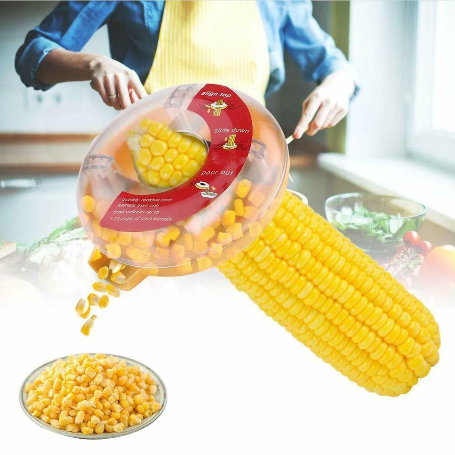 Corn Stripper – Yellow Kernel Remover Kitchen Tool with Bowl