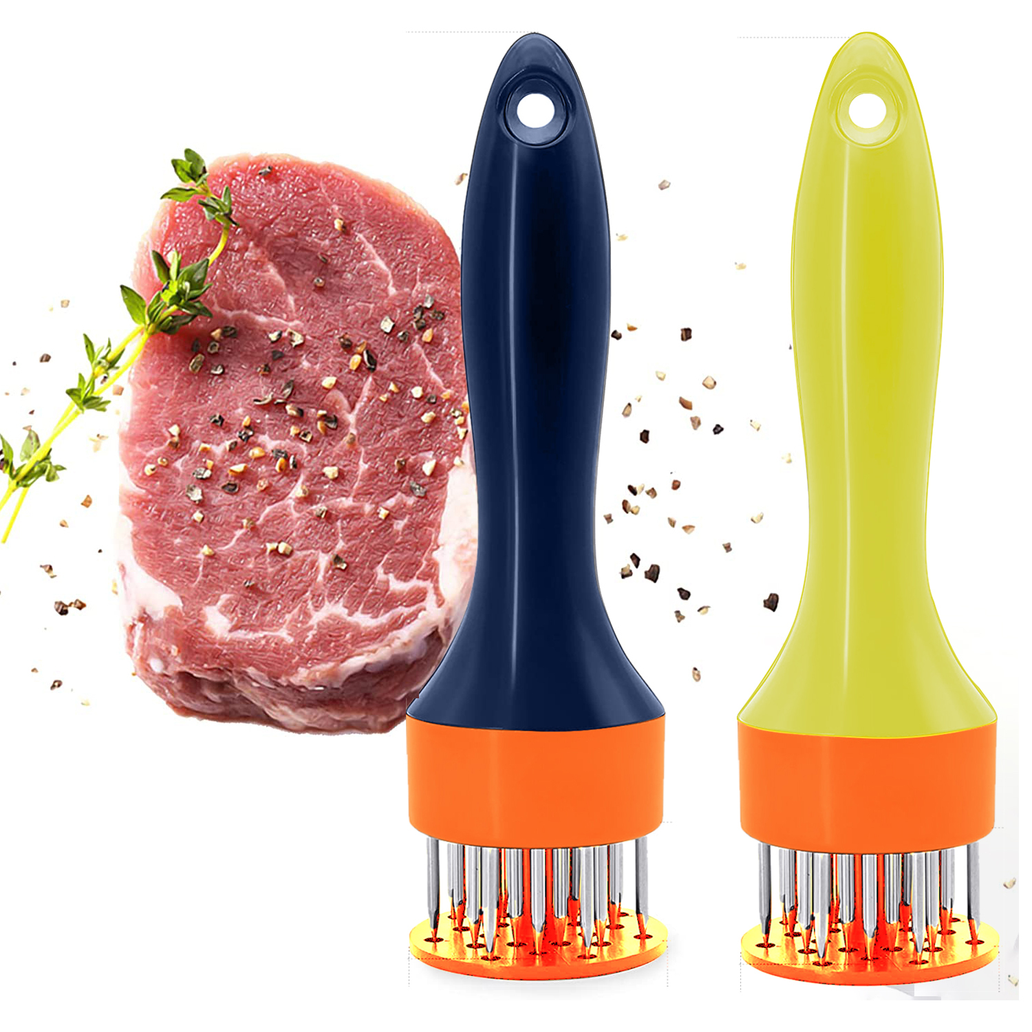 Yellow Meat Tenderiser Needle Tool with Stainless Steel Prongs