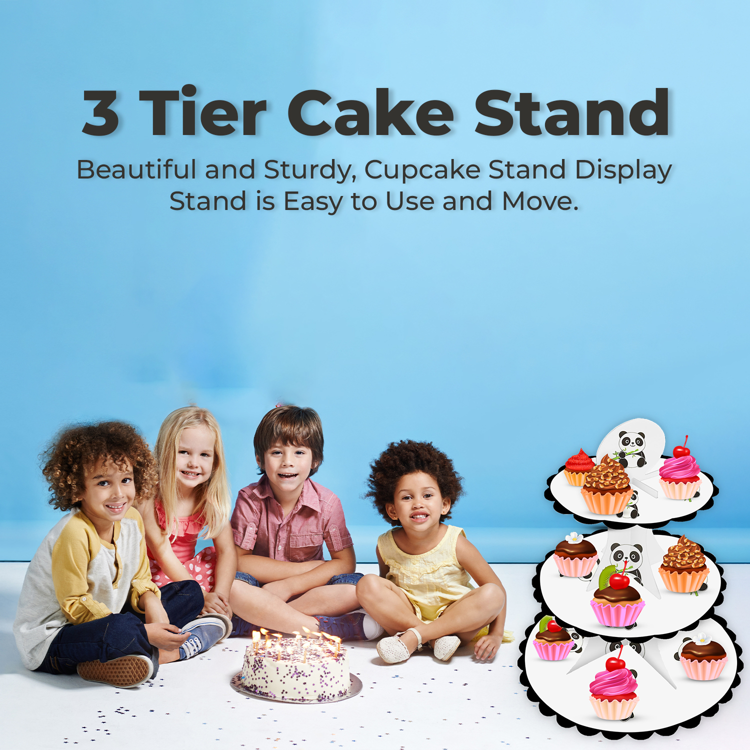 3-Tier Cup Cake Stand – Panda Cardboard Dessert Tower