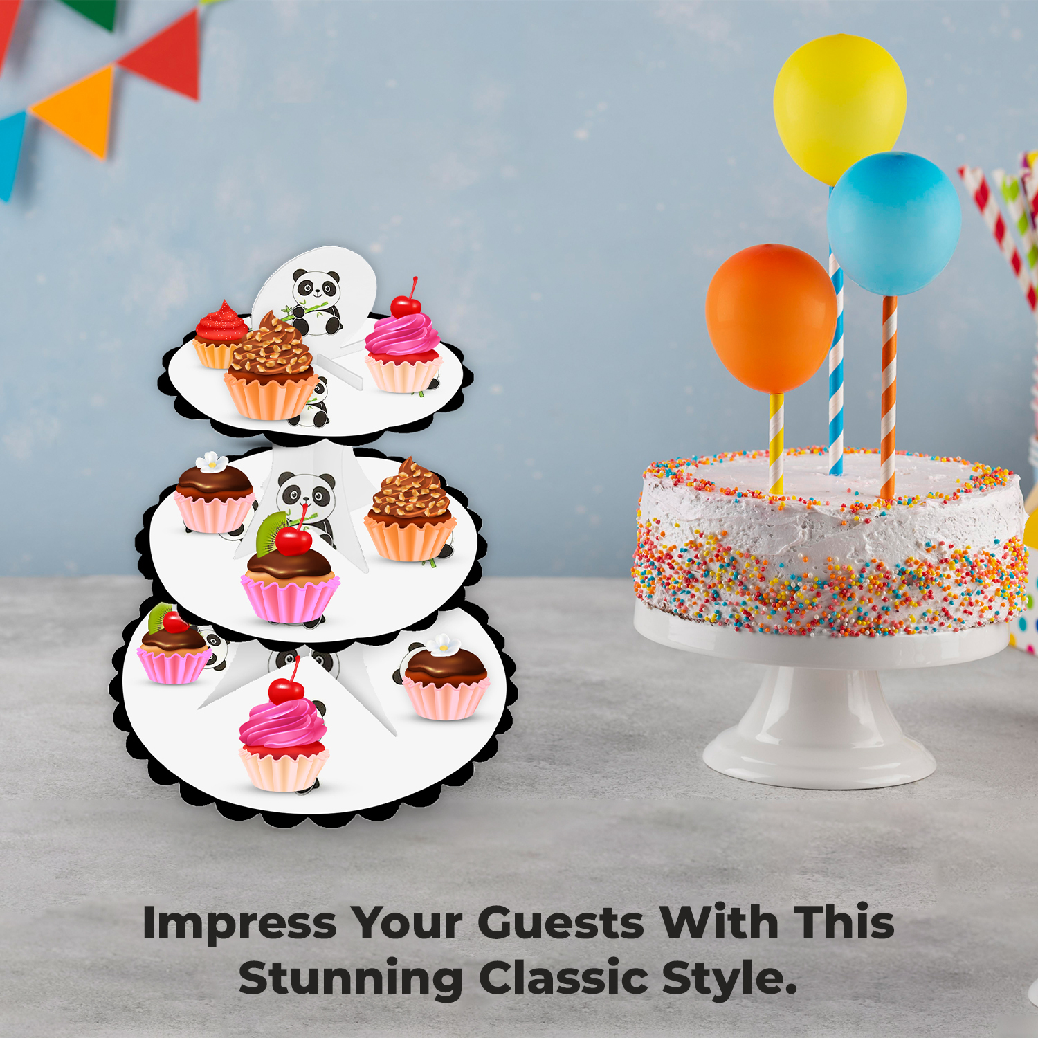 3-Tier Cup Cake Stand – Panda Cardboard Dessert Tower