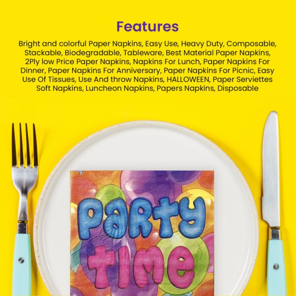 Paper Napkins Serviettes – 10x Party Time Multi Balloons 2-Ply