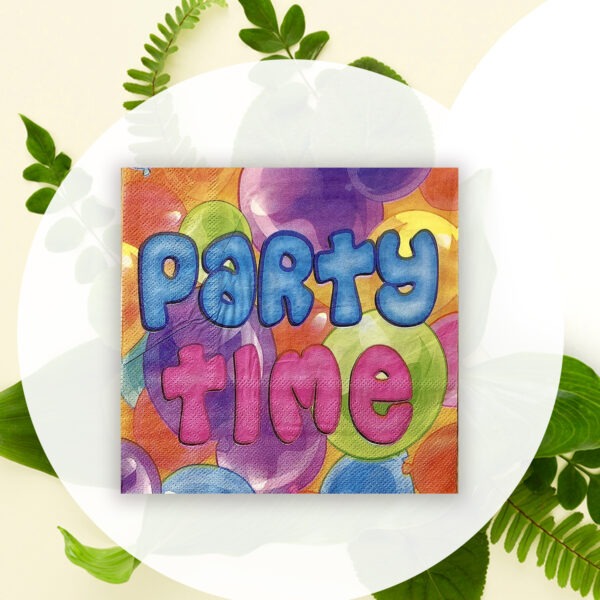 Paper Napkins Serviettes – 10x Party Time Multi Balloons 2-Ply