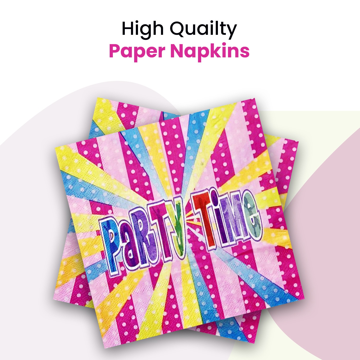 Coloured Paper Napkins – 10x Multi-Coloured 2-Ply Party Serviettes