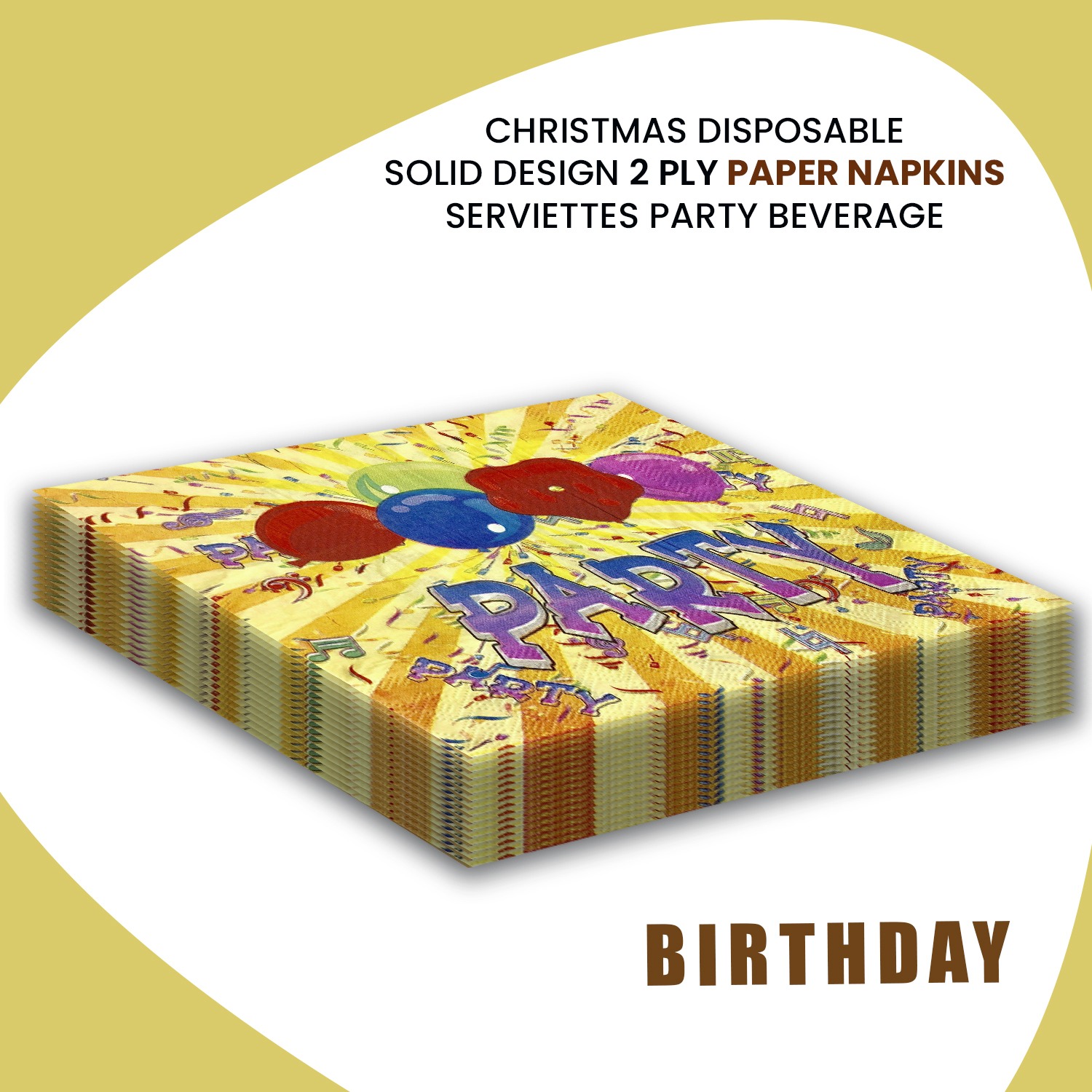 Yellow Paper Napkin – 10x Disposable 2-Ply Party Serviettes