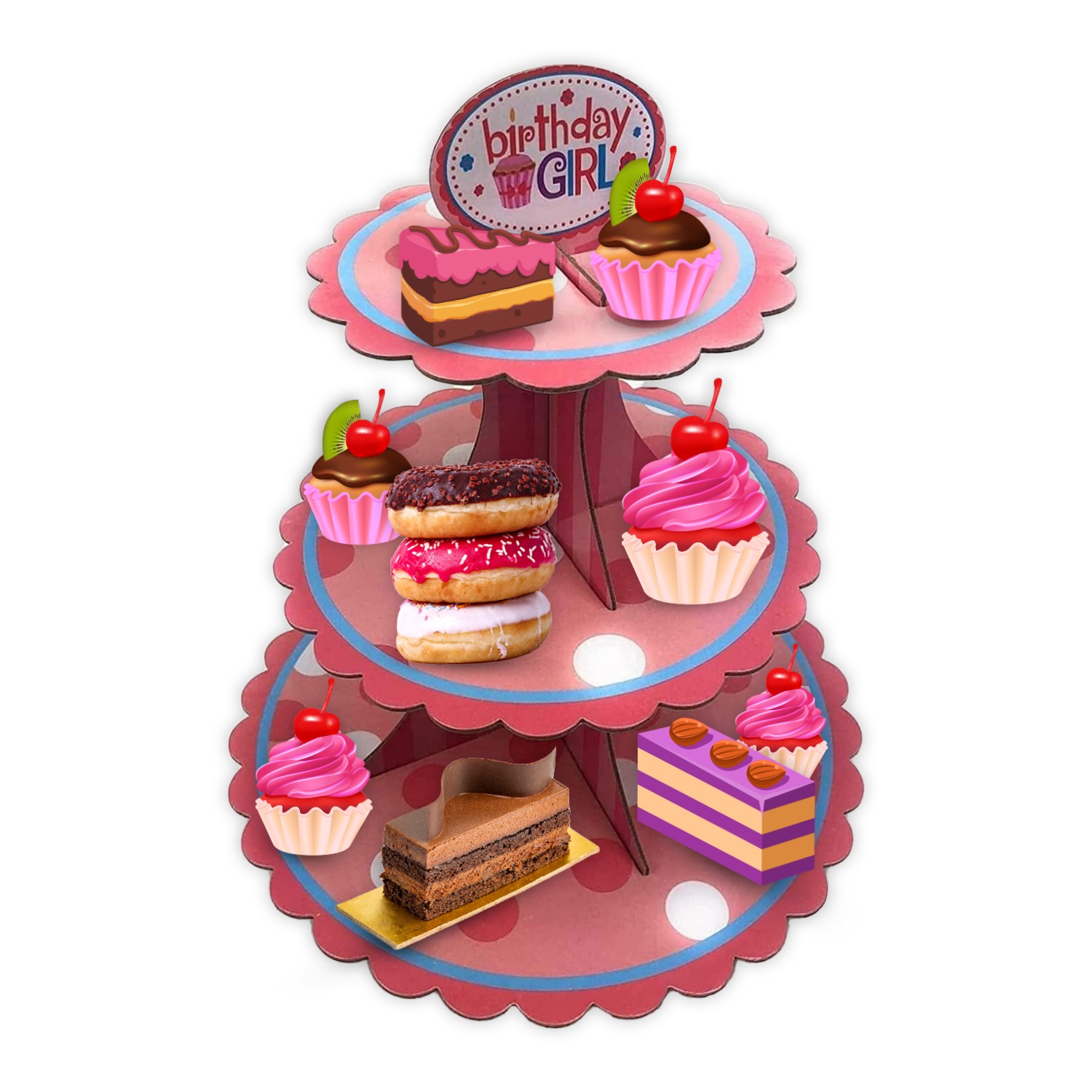 Cupcakes with Stand – 3 Tier Pink Dot Cardboard Display