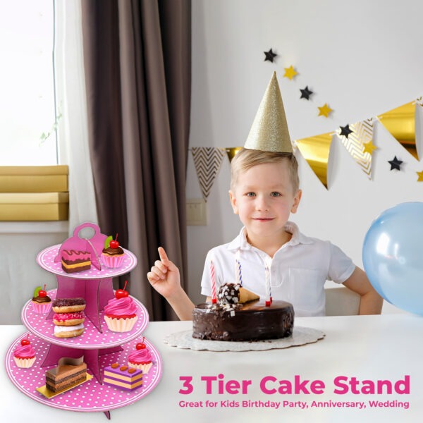 3 Tier Pink Polka Dot Cupcakes Stand – Cardboard Dessert Display