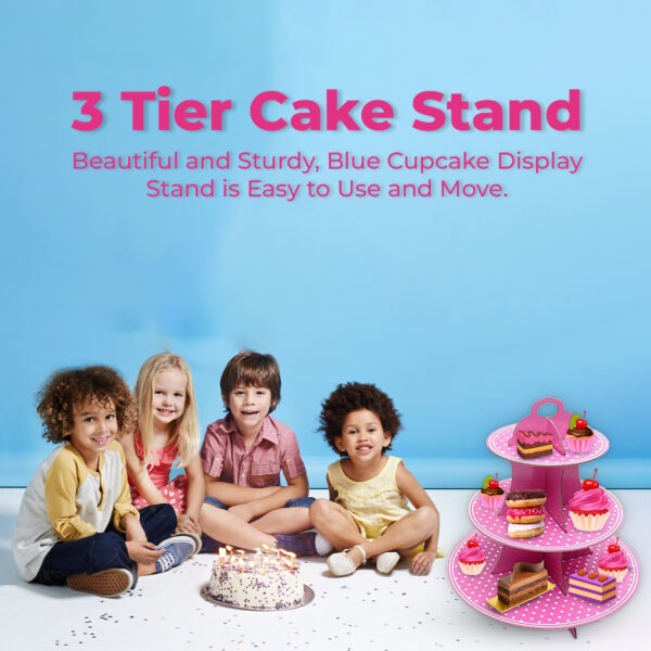 3 Tier Pink Polka Dot Cupcakes Stand – Cardboard Dessert Display