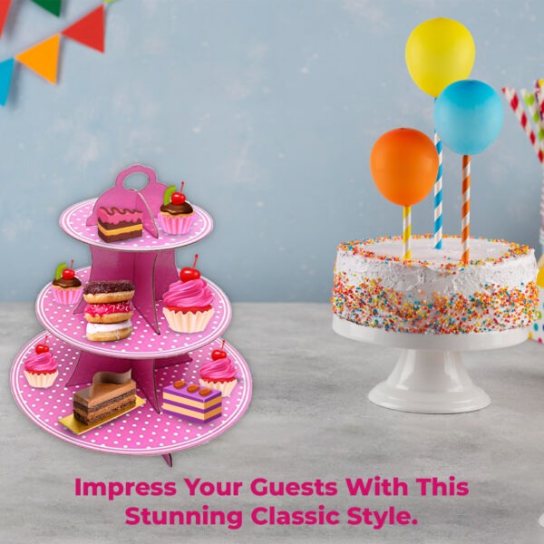 3 Tier Pink Polka Dot Cupcakes Stand – Cardboard Dessert Display