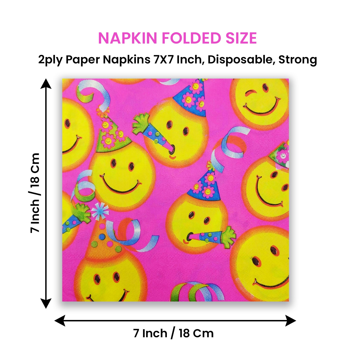 Pink Paper Napkins Serviettes – 10x 2-Ply Smile Emoji Party Napkins