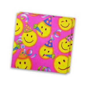 Pink Paper Napkins Serviettes – 10x 2-Ply Smile Emoji Party Napkins