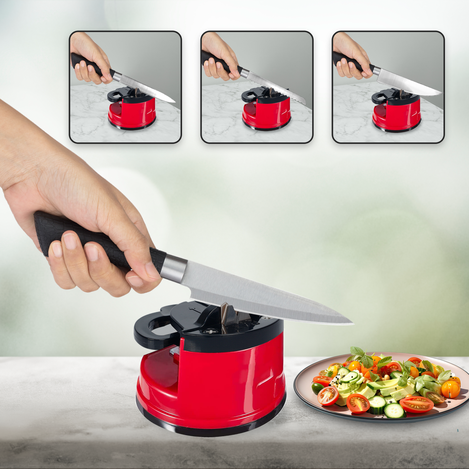 Knife Sharpener with Suction Grip – Compact Diamond Blade Tool