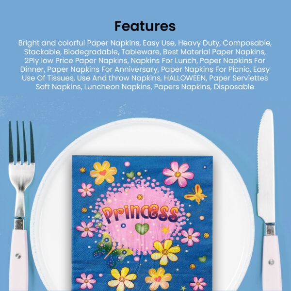 10X Serviettes Paper Napkins – Princess Blue & Pink 2 Ply Party