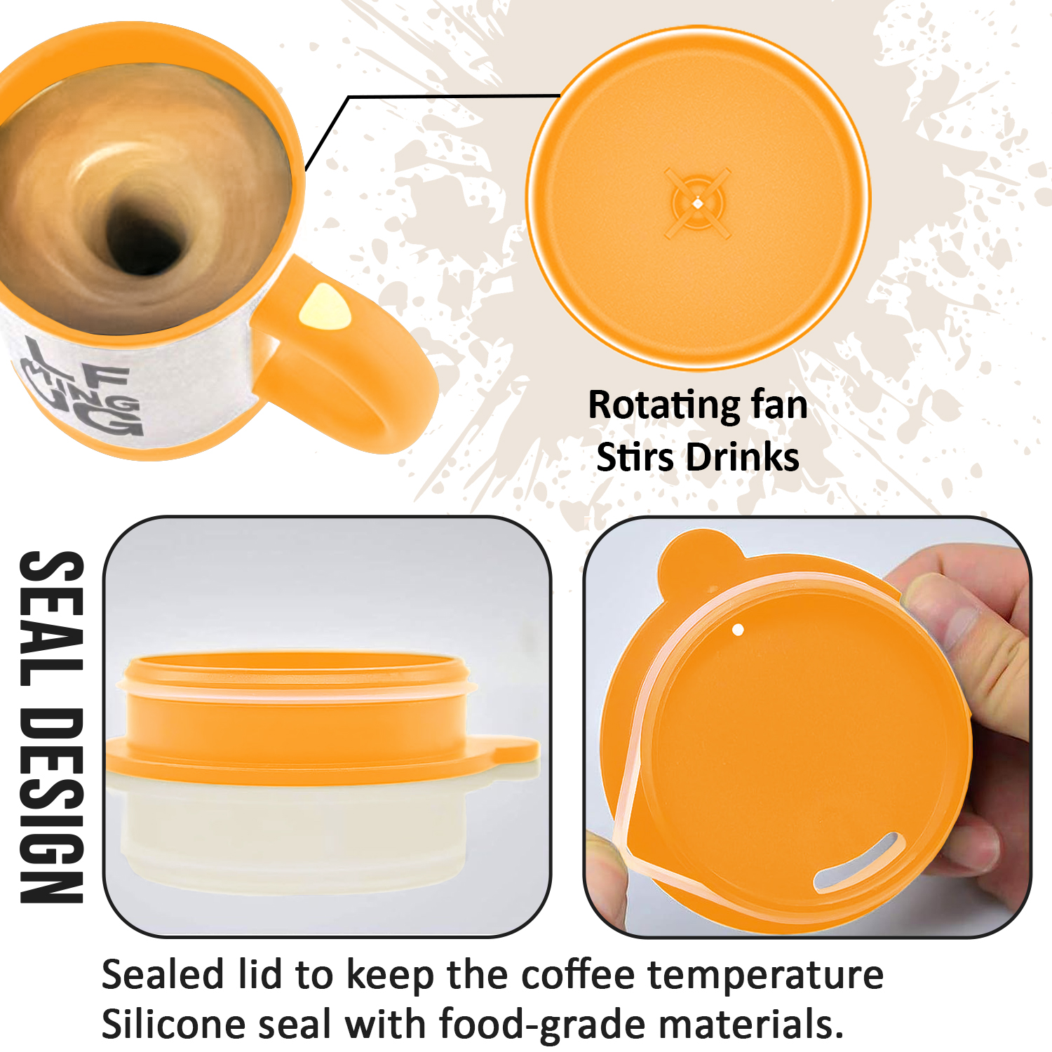 AEX Orange Premium Self-stirring Coffee Mug with Lid 450ml