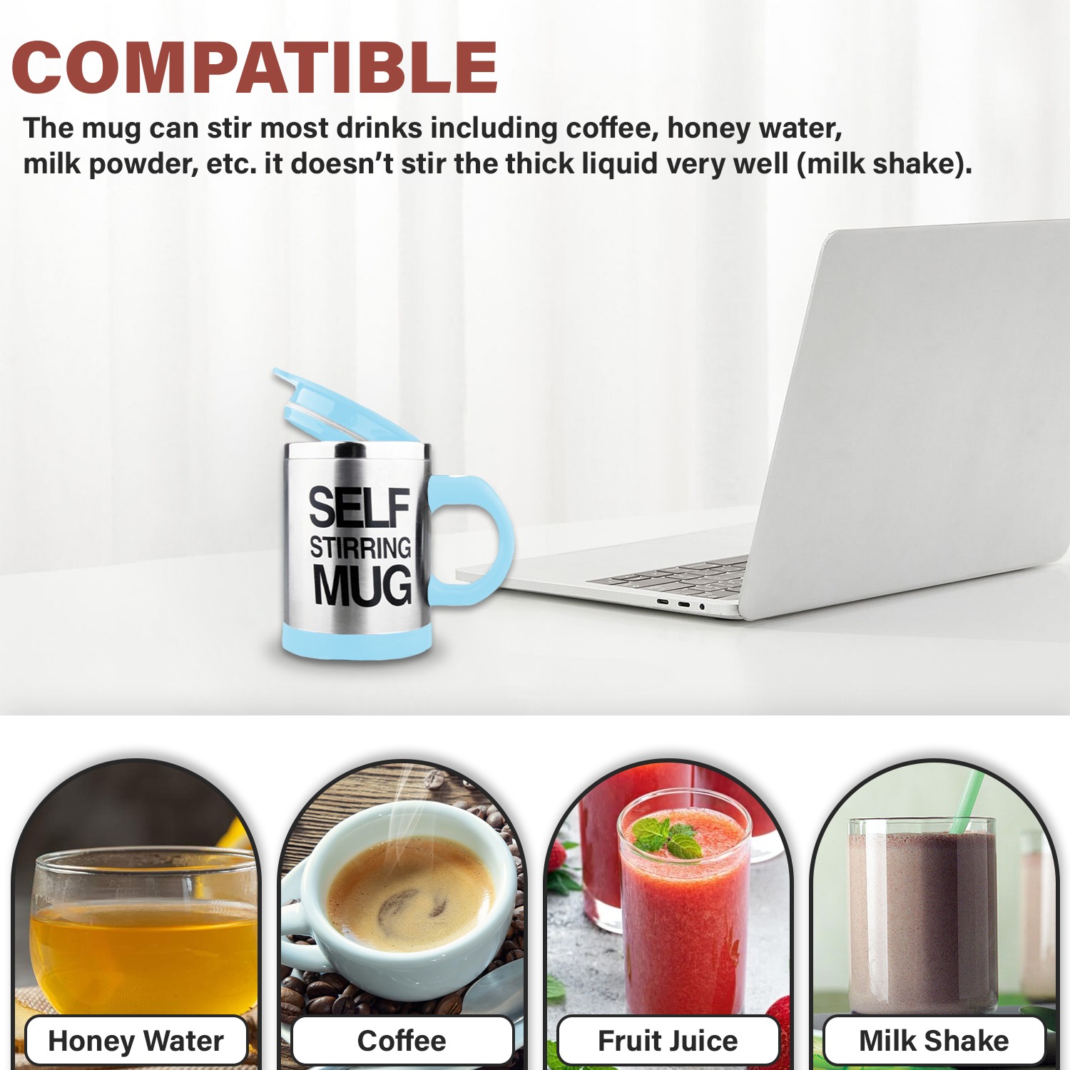Blue Coffee Mug – 450ml Self Stirring Automatic Mixing Cup