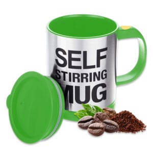 Green Self-Stirring Coffee Mug 450ml – Battery Powered, Leak-Proof Lid
