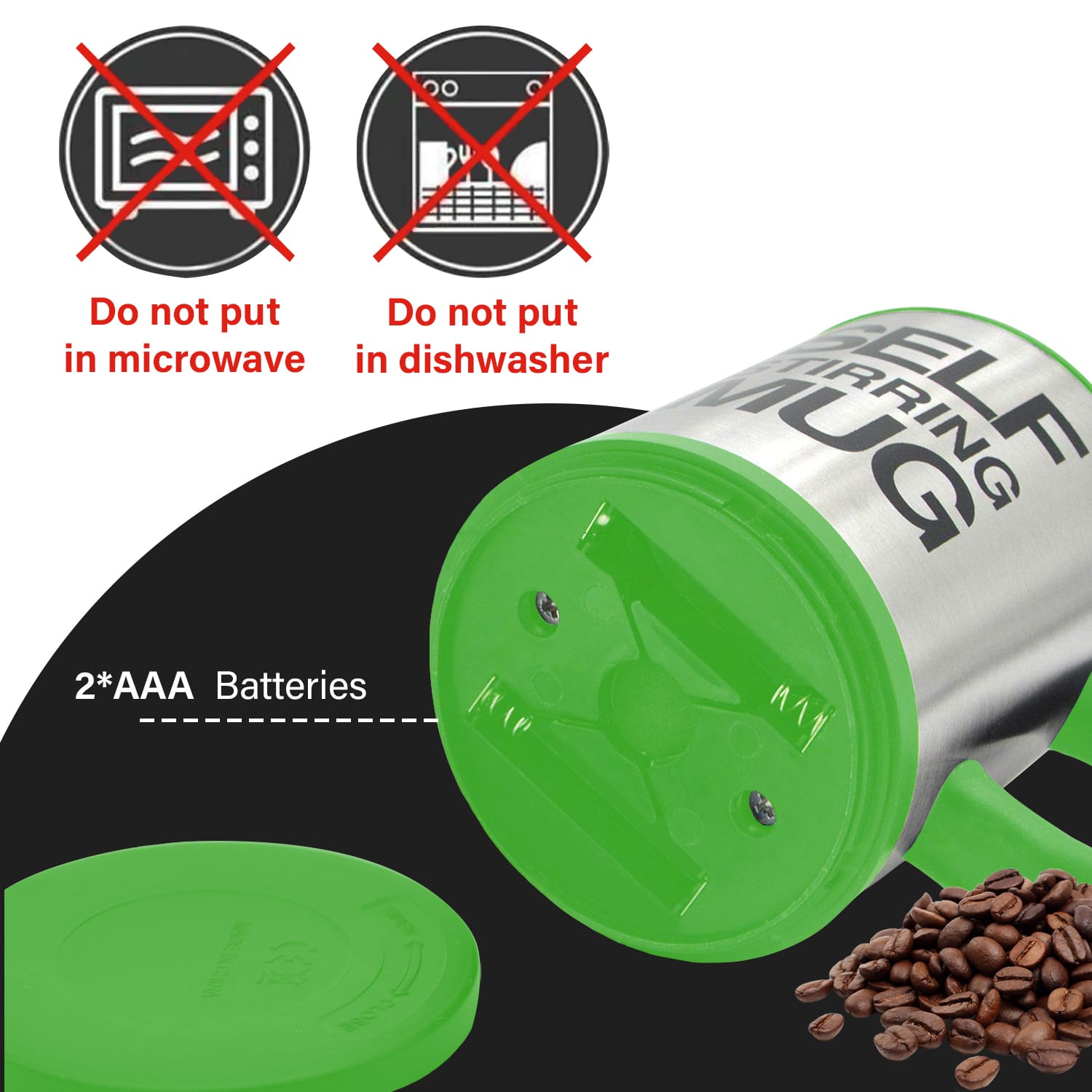 Green Self-Stirring Coffee Mug 450ml – Battery Powered, Leak-Proof Lid