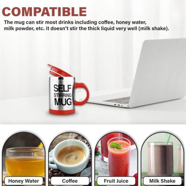 Red Electric Coffee Mug 450ml – Self-Stirring, Battery Powered, Leak-Proof