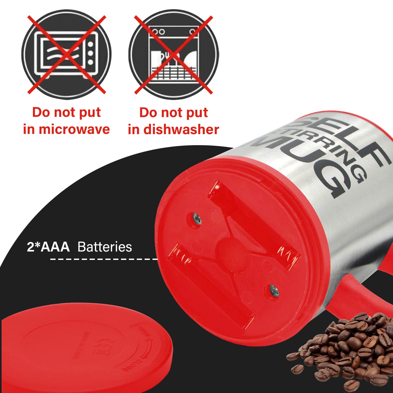 Red Electric Coffee Mug 450ml – Self-Stirring, Battery Powered, Leak-Proof