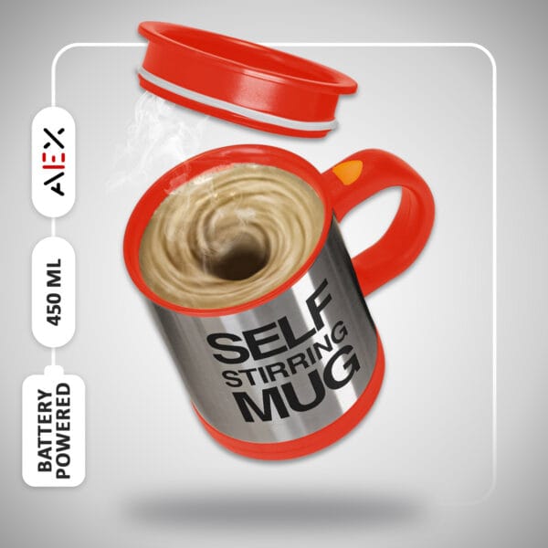 Red Electric Coffee Mug 450ml – Self-Stirring, Battery Powered, Leak-Proof