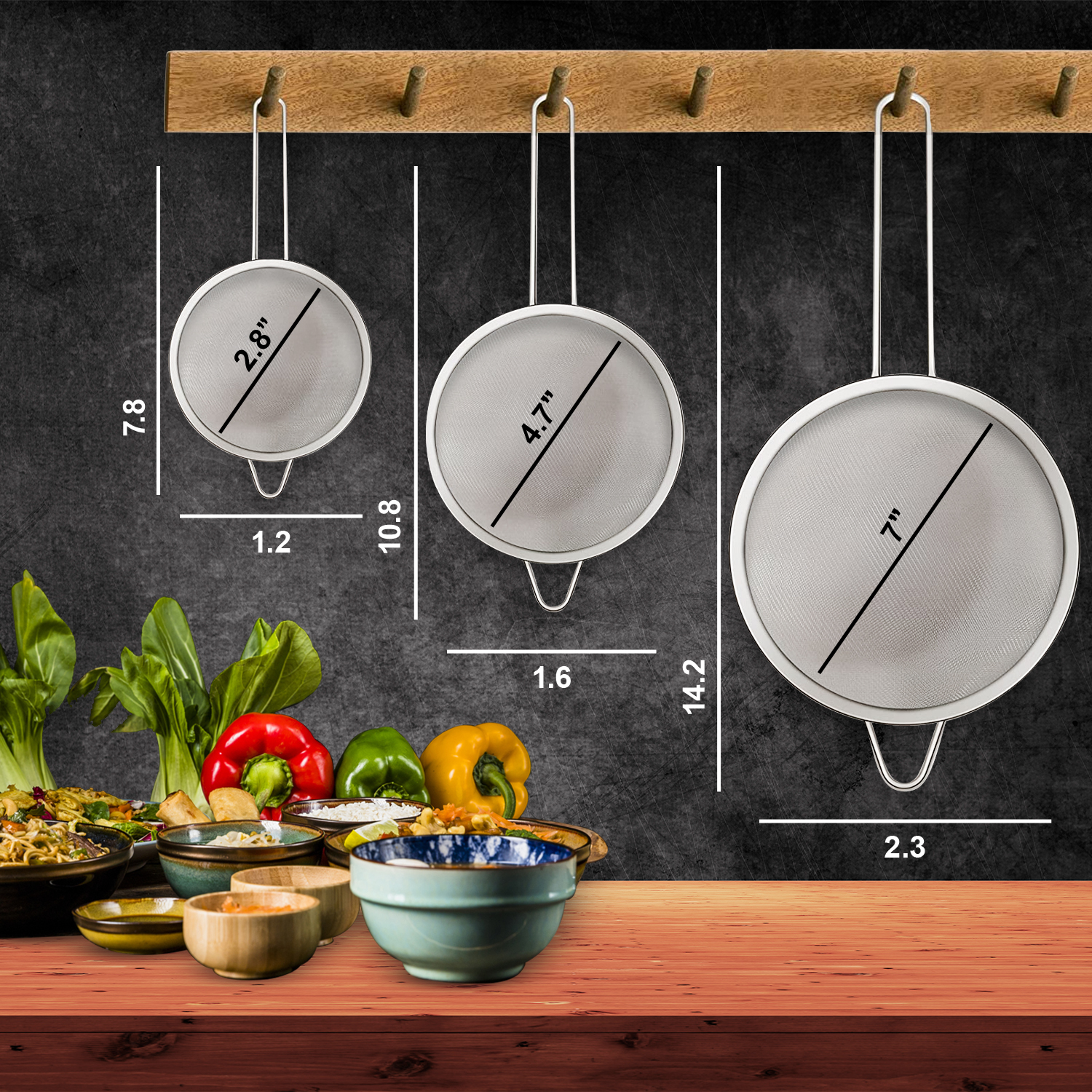 Food Strainer Set – 3 Stainless Steel Sieves for Baking & Cooking