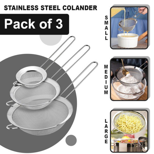 Food Strainer Set – 3 Stainless Steel Sieves for Baking & Cooking