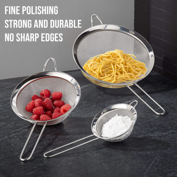 Food Strainer Set – 3 Stainless Steel Sieves for Baking & Cooking