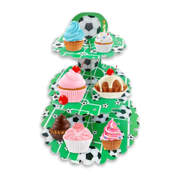 3 Tier Soccer Cardboard Cupcake Stand Green