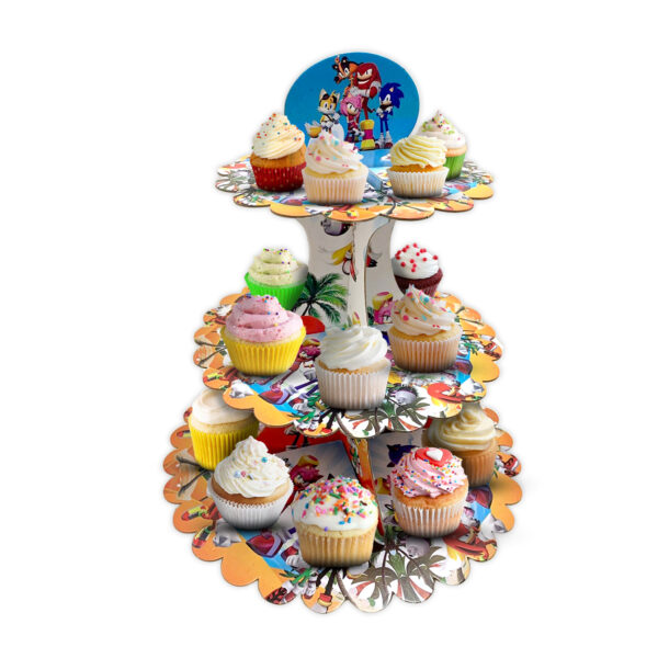 Sonic Cupcake Stand Cardboard 3 Tier Cake Stand Afternoon Tea Kids Party Wedding Muffin Cupcake Dessert Holder