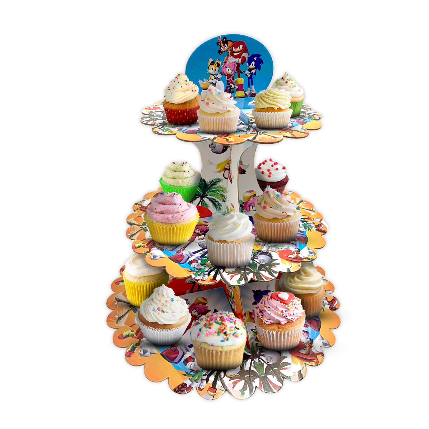 Sonic Cupcake Stand Cardboard 3 Tier Cake Stand Afternoon Tea Kids Party Wedding Muffin Cupcake Dessert Holder