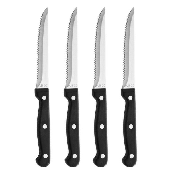 Stainless Steel Steak Knives Set of 4 – Ergonomic Black Handles