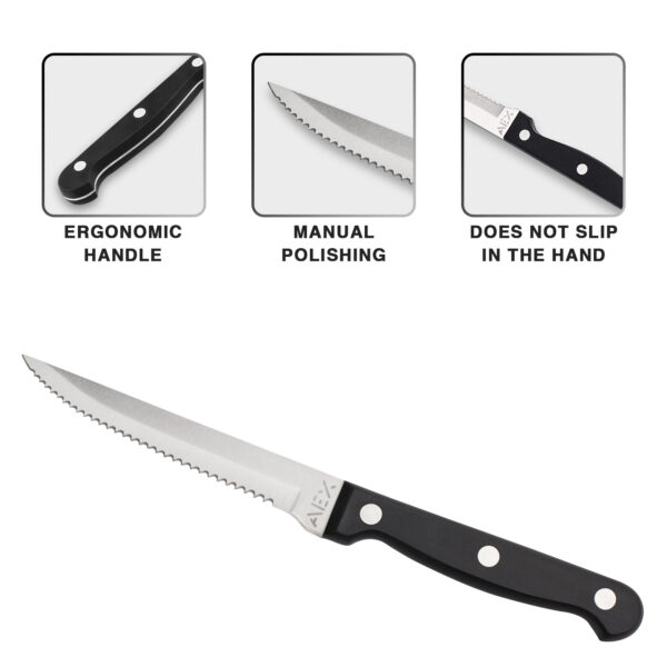 Stainless Steel Steak Knives Set of 4 – Ergonomic Black Handles