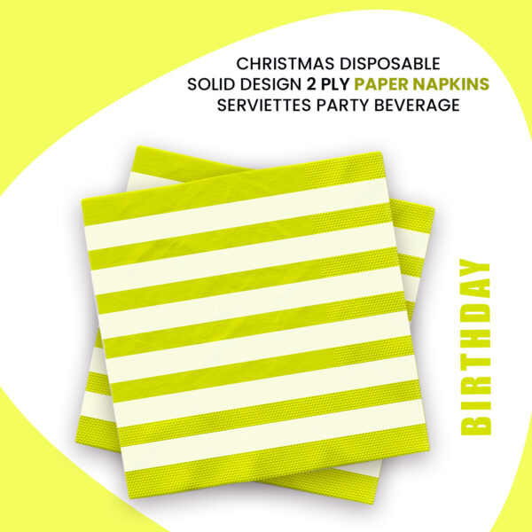 Lime Green Striped 2 Ply Paper Napkins – 10 Pack Disposable Serviettes