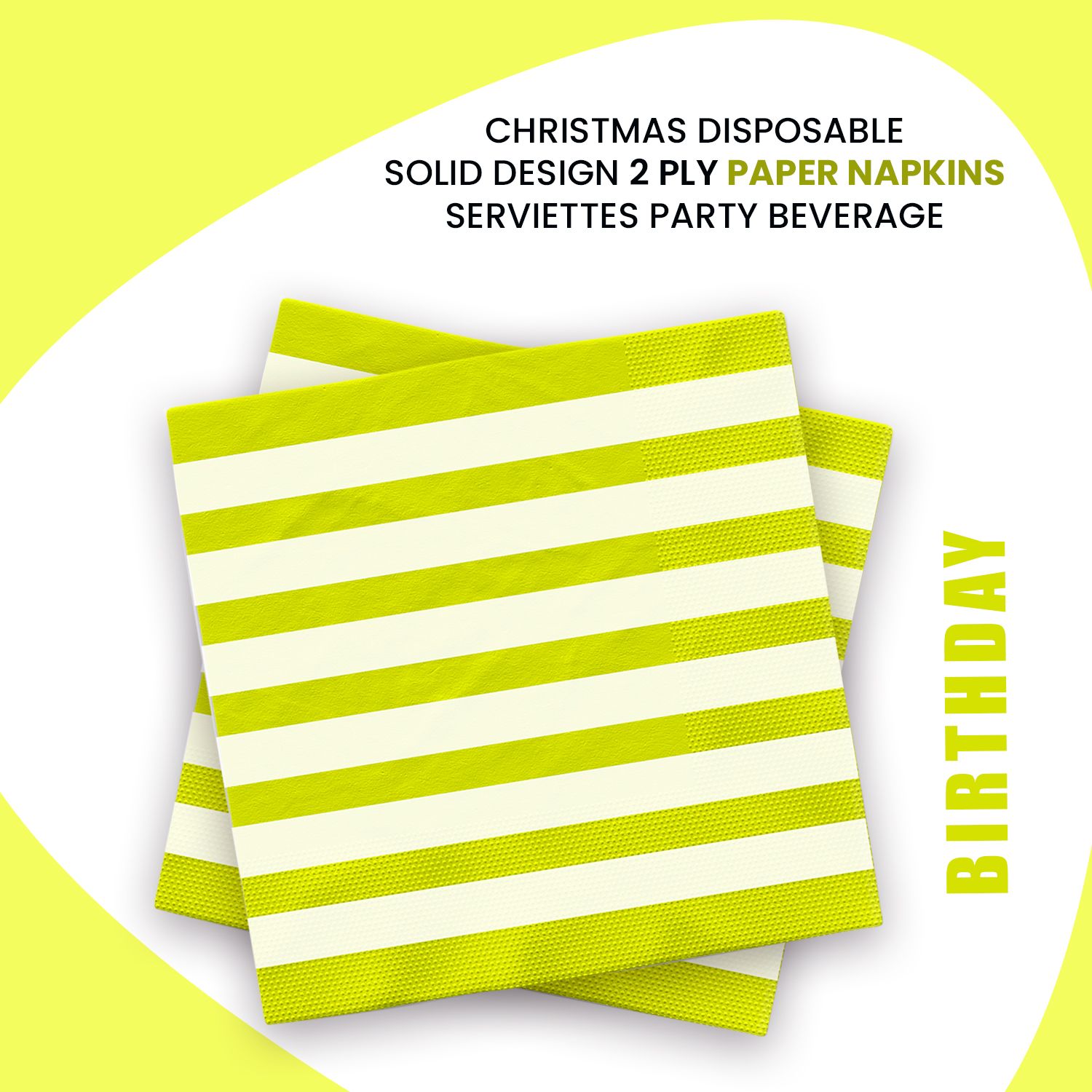 Lime Green Striped 2 Ply Paper Napkins – 10 Pack Disposable Serviettes