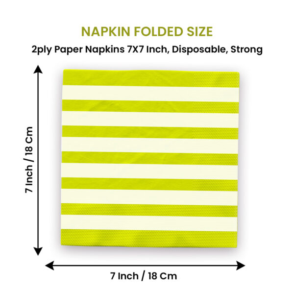 Lime Green Striped 2 Ply Paper Napkins – 10 Pack Disposable Serviettes