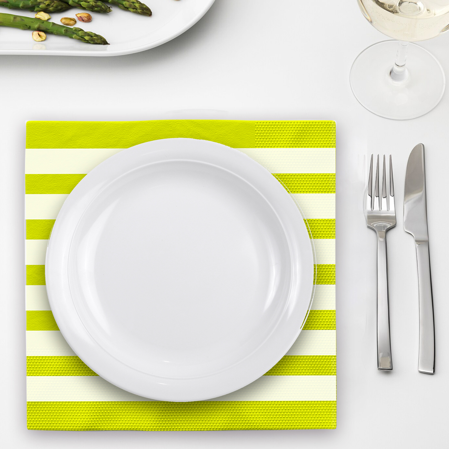 Lime Green Striped 2 Ply Paper Napkins – 10 Pack Disposable Serviettes
