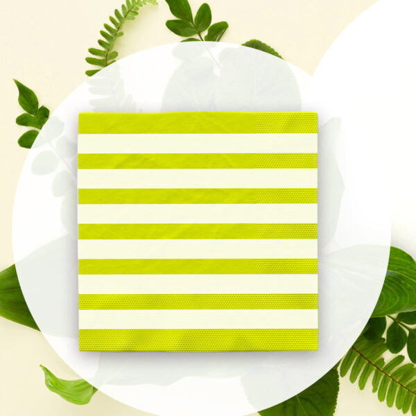 Lime Green Striped 2 Ply Paper Napkins – 10 Pack Disposable Serviettes