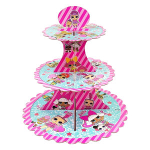 Surprise Doll Cupcake Stand Cardboard 3 Tier Cake Stand Afternoon Tea Kids Party Wedding Muffin Cupcake Dessert Holder