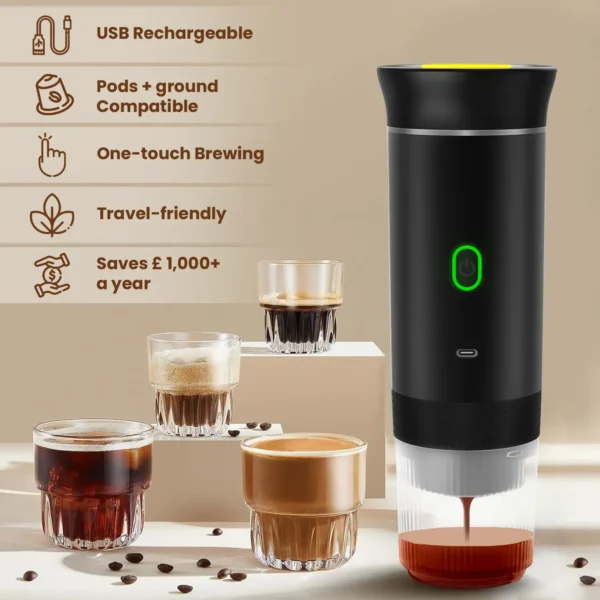 Portable Espresso Maker 12V – Self Heating Travel Coffee Brewer