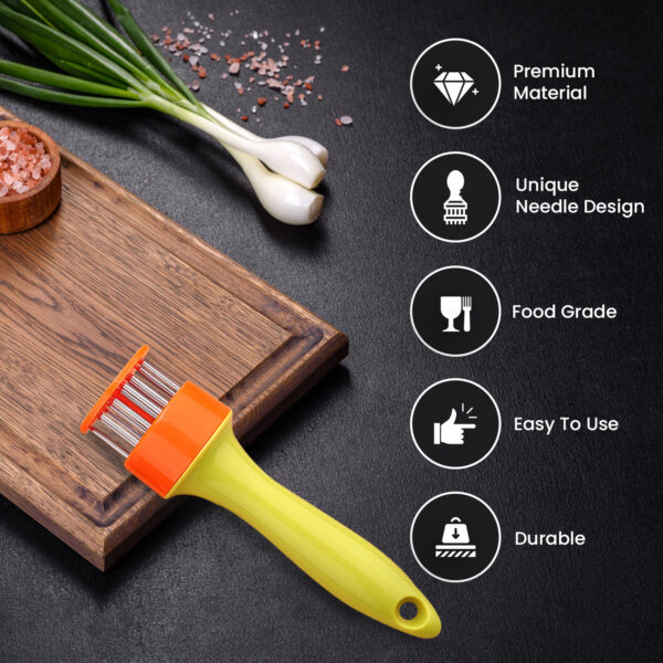 Yellow Meat Tenderiser Needle Tool with Stainless Steel Prongs