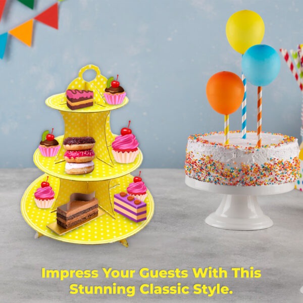 3 Tier Polka Dot Yellow Cupcake Stand Cardboard – Dessert Display