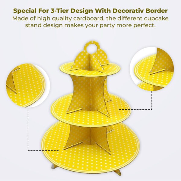 3 Tier Polka Dot Yellow Cupcake Stand Cardboard – Dessert Display