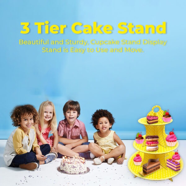 3 Tier Polka Dot Yellow Cupcake Stand Cardboard – Dessert Display