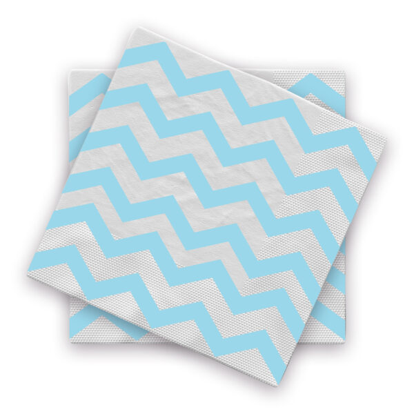 Blue Zigzag 2 Ply Serviettes Napkins – 10 Pack Disposable Paper Tableware
