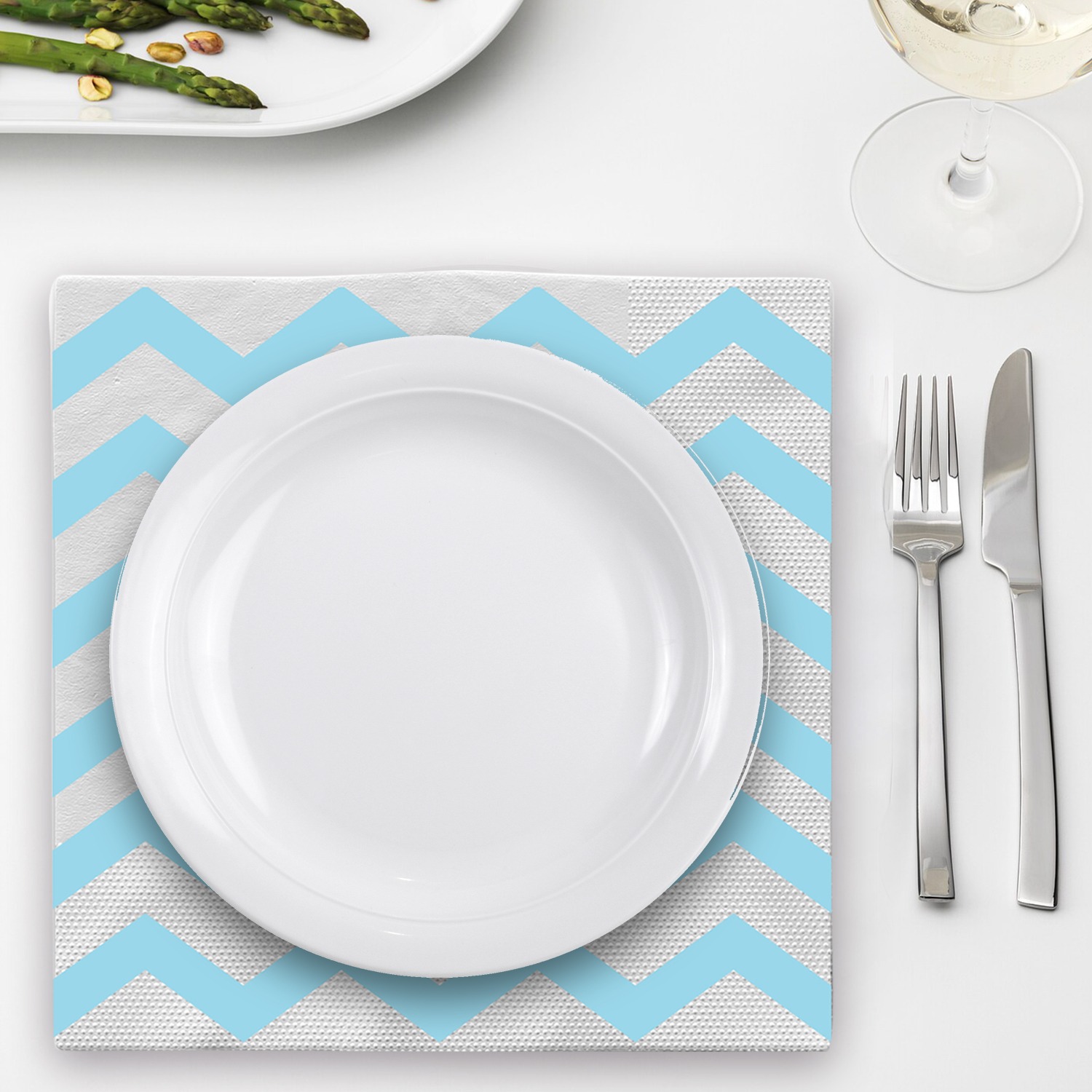 Blue Zigzag 2 Ply Serviettes Napkins – 10 Pack Disposable Paper Tableware