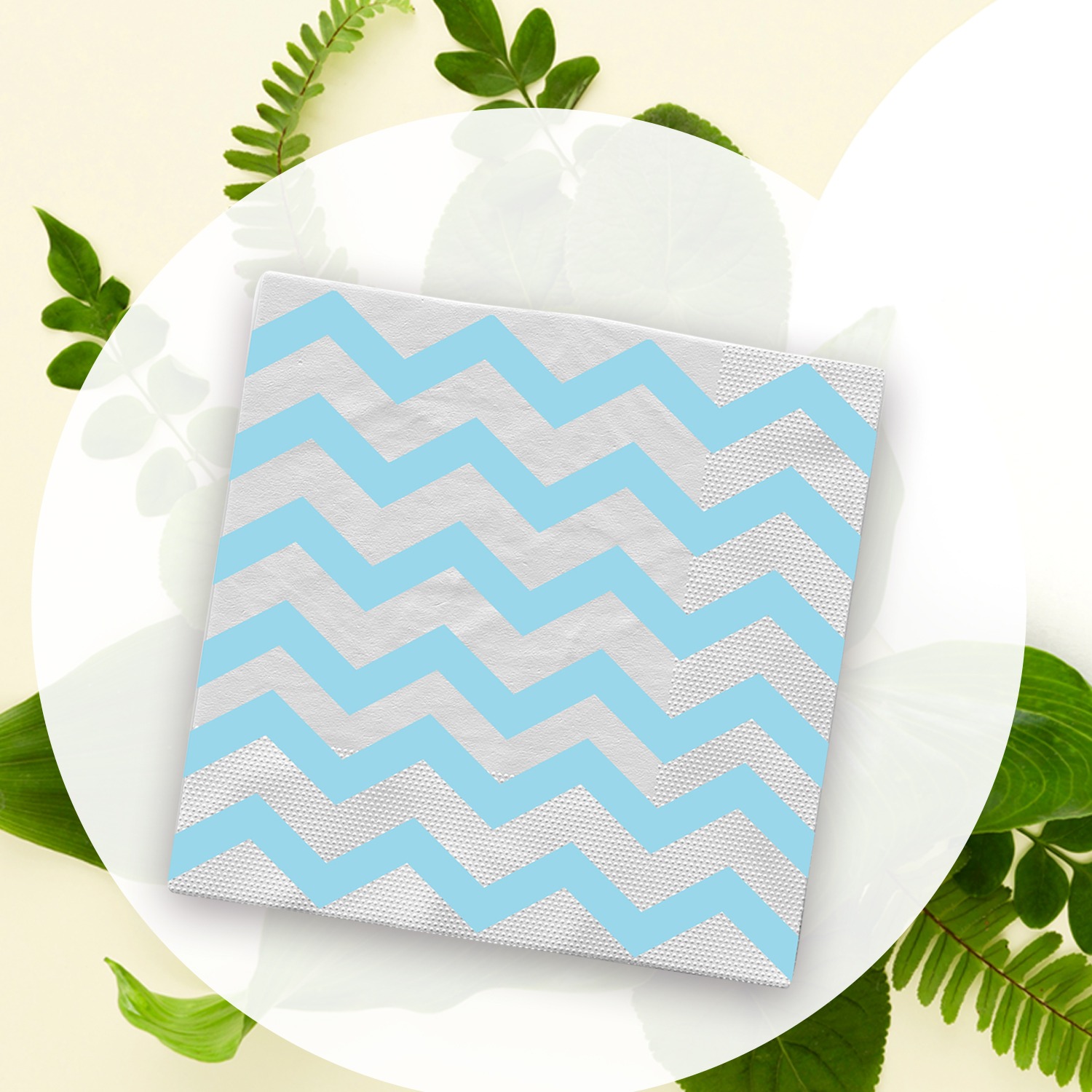 Blue Zigzag 2 Ply Serviettes Napkins – 10 Pack Disposable Paper Tableware
